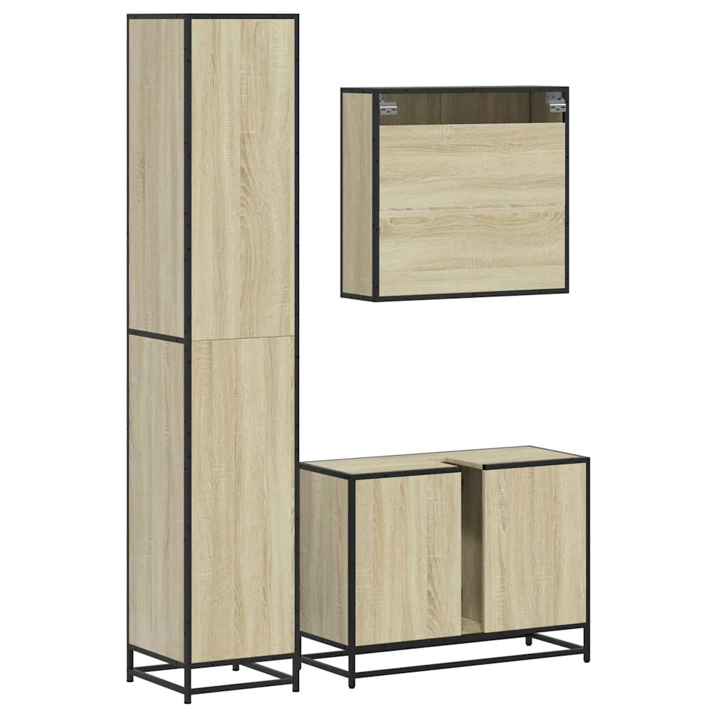 Set Mobili da Bagno 3 pz Rovere Sonoma in Legno Multistrato