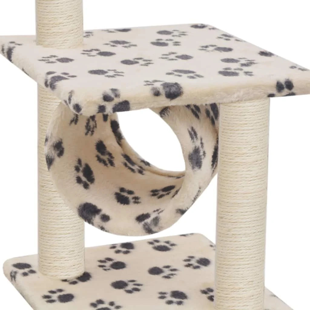 Tiragraffi albero per gatti cuccia per gatti peluche in sisal 65 cm beige motivo a impronta di zampa 3702152