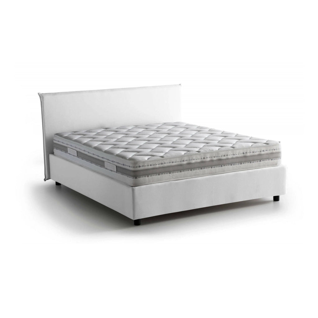 Letto matrimoniale Aros, Letto contenitore con rivestimento in tessuto, Made in Italy, Apertura frontale, con materasso cm 140x200 incluso, Bianco