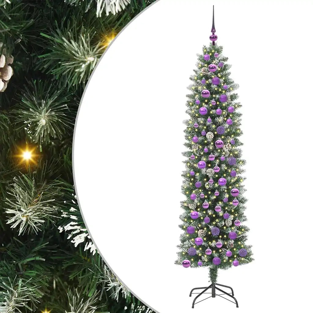 Albero di Natale Artificiale Sottile Verde e Bianco 180 cm