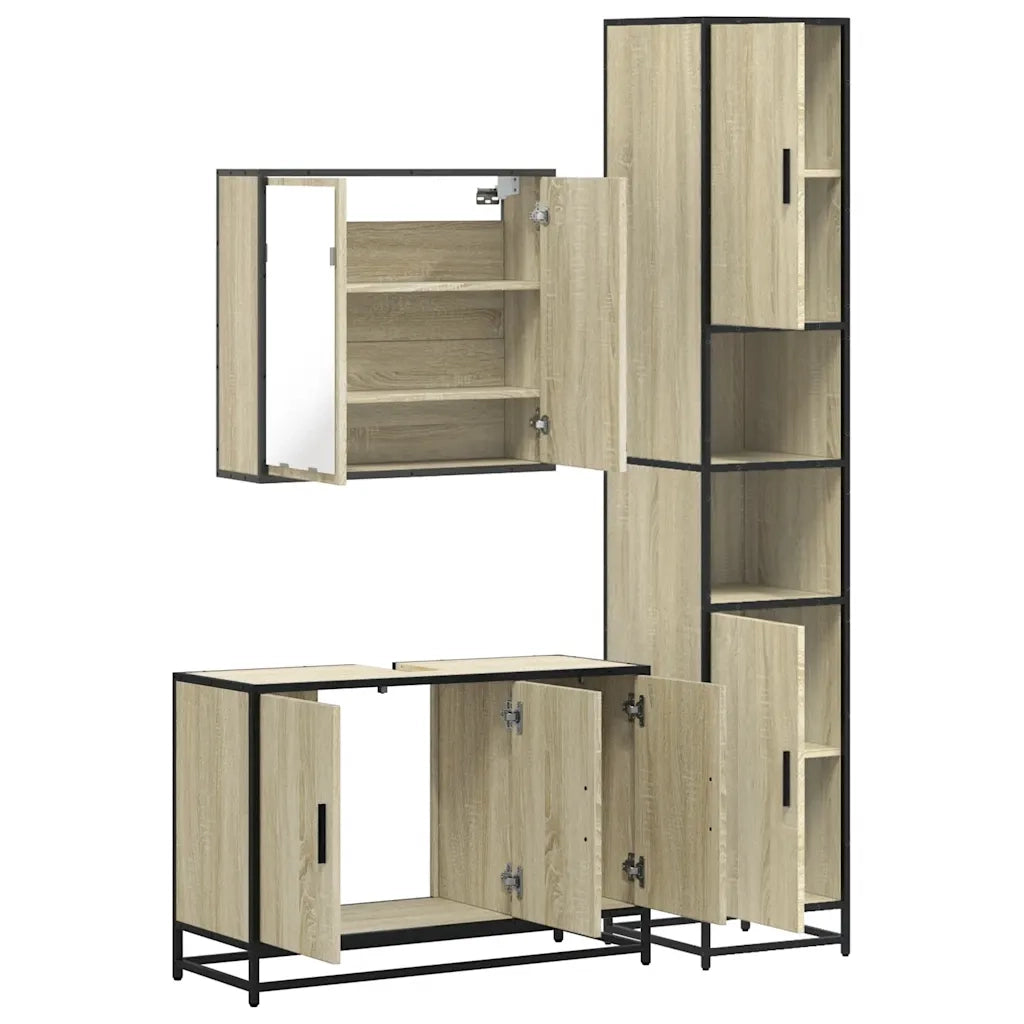 Set Mobili da Bagno 3 pz Rovere Sonoma in Legno Multistrato