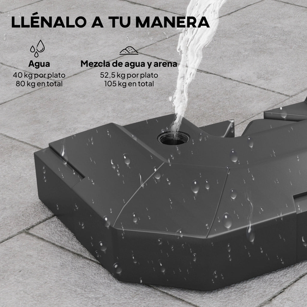 Base per Ombrellone 2 Pezzi Riempi con Acqua o Sabbia 80 kg ¨C zephmum ¨C Grigio