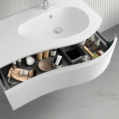 Mobile bagno sospeso 90 cm Melody bianco opaco con vasca a destra