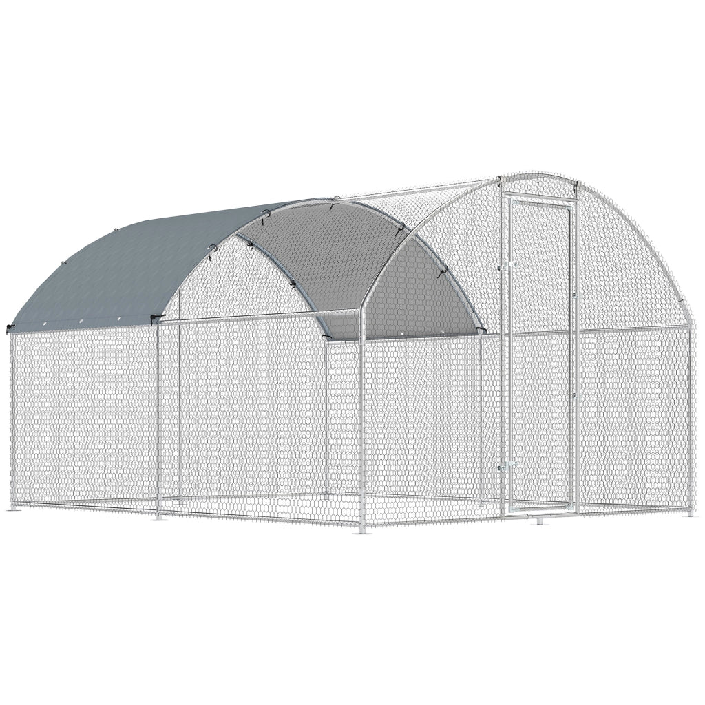Pollaio per Galline da Esterno 280x340x190 cm con Tetto Impermeabile e Serratura in Acciaio Zincato Argento