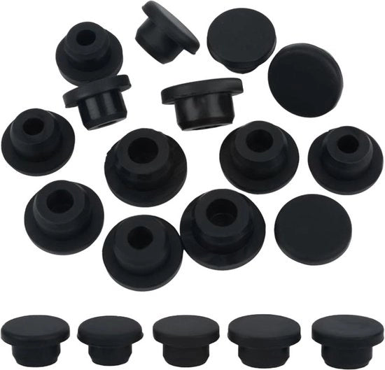 20 pezzi di Stopper in silicone per contenitori di salse e condimenti - Hermetici sostituti in plastica nera per flaconi di vetro - 16-20mm diametro interno.