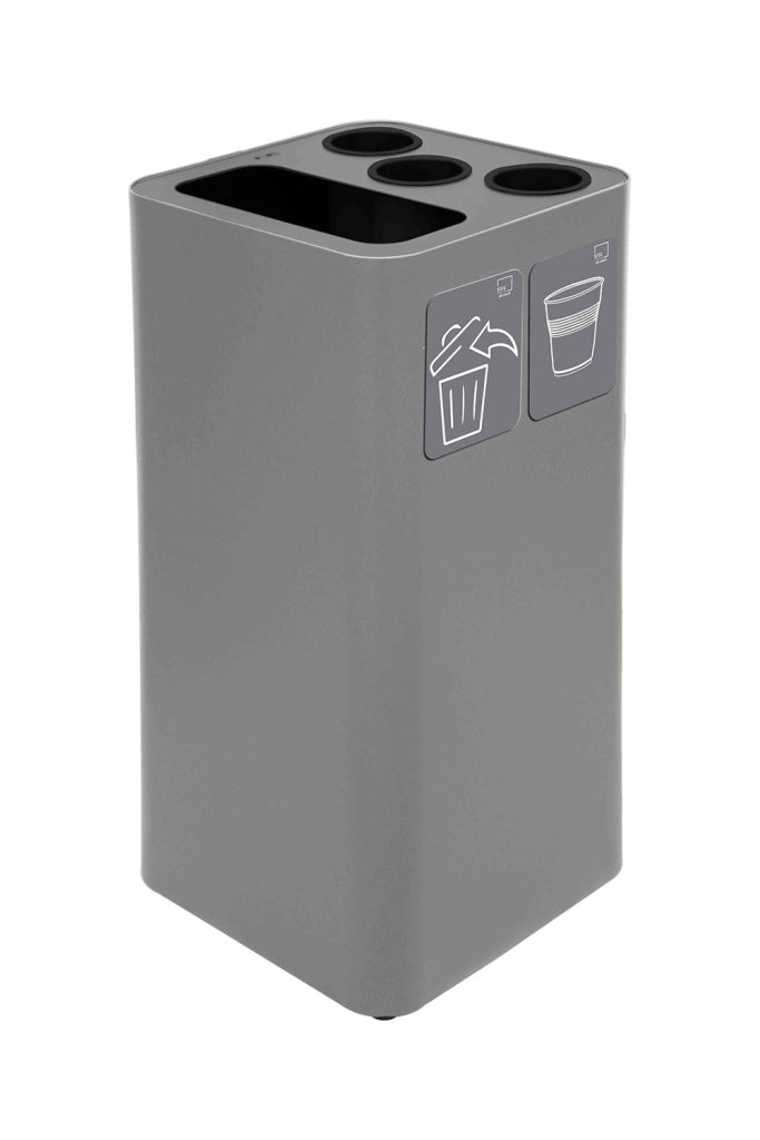 Pattumiera a Bidone da 100 L 38,3x38,3x82,5 cm 3 Scomparti Tubolari e 1 Scomparto Gettacarta in Acciaio Verniciato