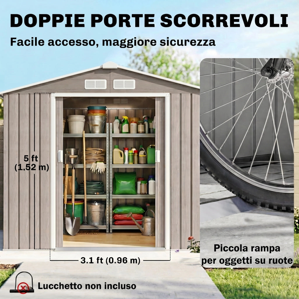 Casetta da Giardino in Metallo ¨C zephmum ¨C Marrone Chiaro 210x130cm