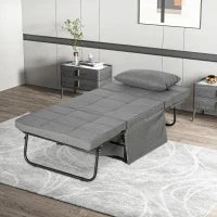 Pouf Letto Pieghevole Multiuso 4 in 1 con Schienale Reclinabile a 5 Livelli, Grigio