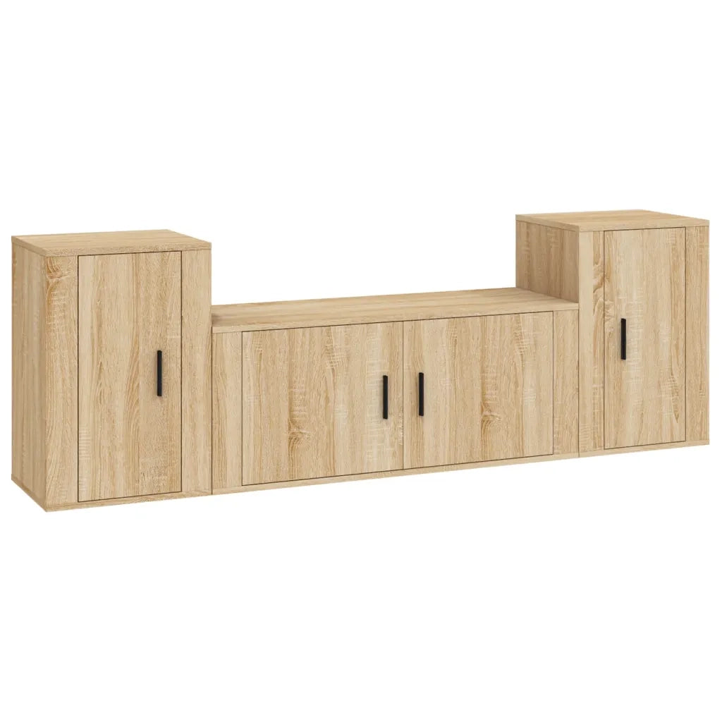 Set di Mobili Porta TV 3 pz Rovere Sonoma in Legno Multistrato 3188513