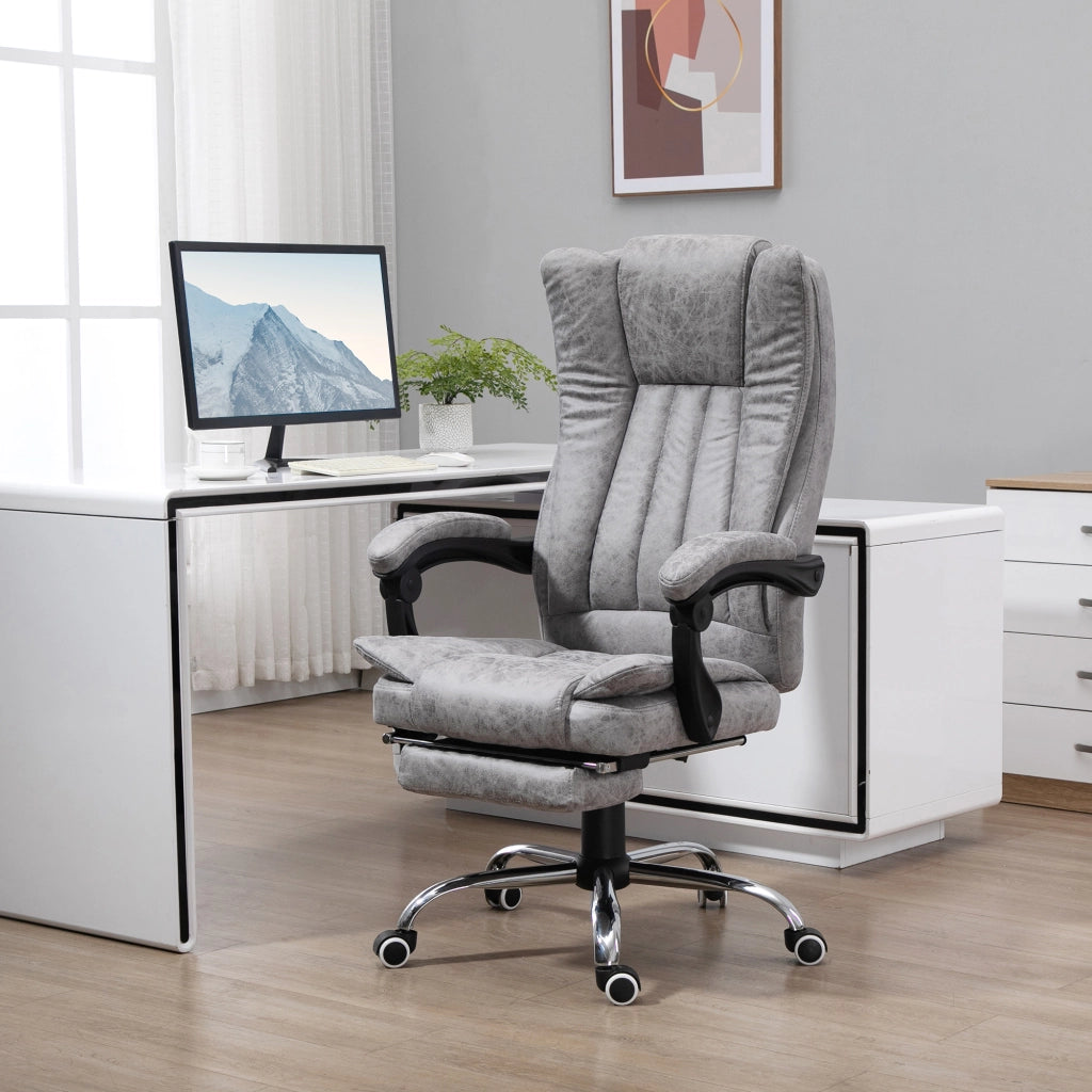 Poltrona massaggiante elettrica da ufficio ¨C Zephmum ¨C Grigio, rivestimento similpelle, schienale reclinabile, poggiapiedi