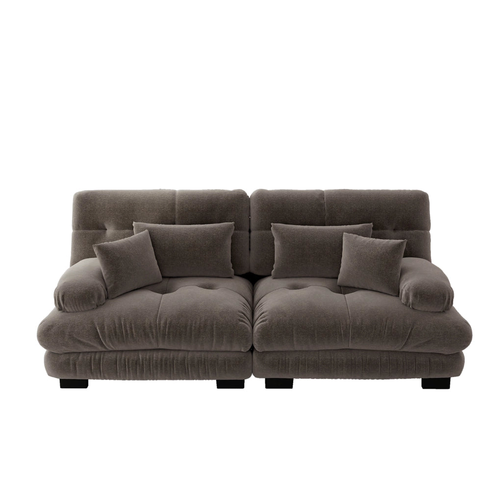 Divano angolare 220x77x81 cm marrone in ciniglia; seduta modulare