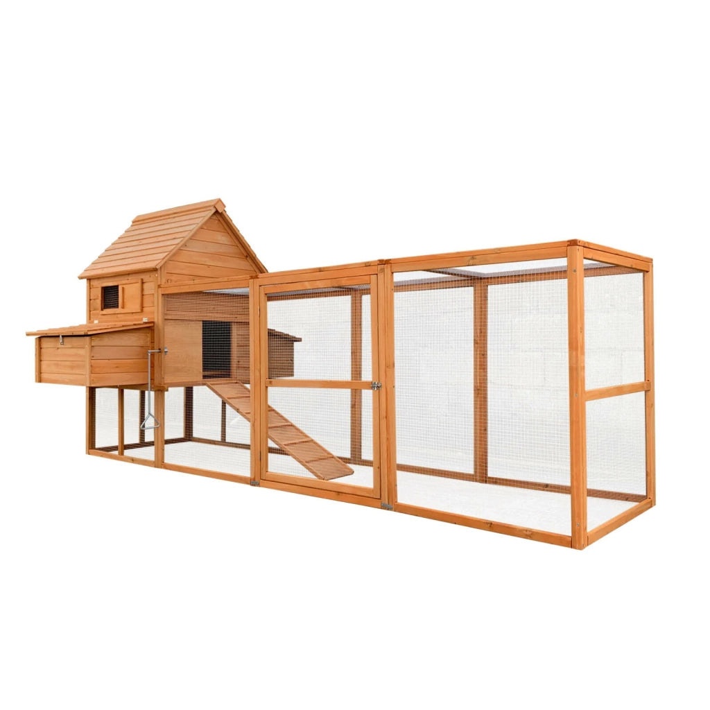 Pollaio con nidi e accesso all'aria aperta 310 cm legno rete metallica zincata marrone 16_0000582