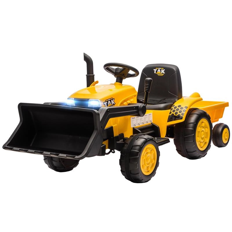ESCAVATORE PER BAMBINI ELETTRICO 12V CON BENNA, RIMORCHIO E TELECOMANDO, ETÓ 3-8 ANNI, GIALLO