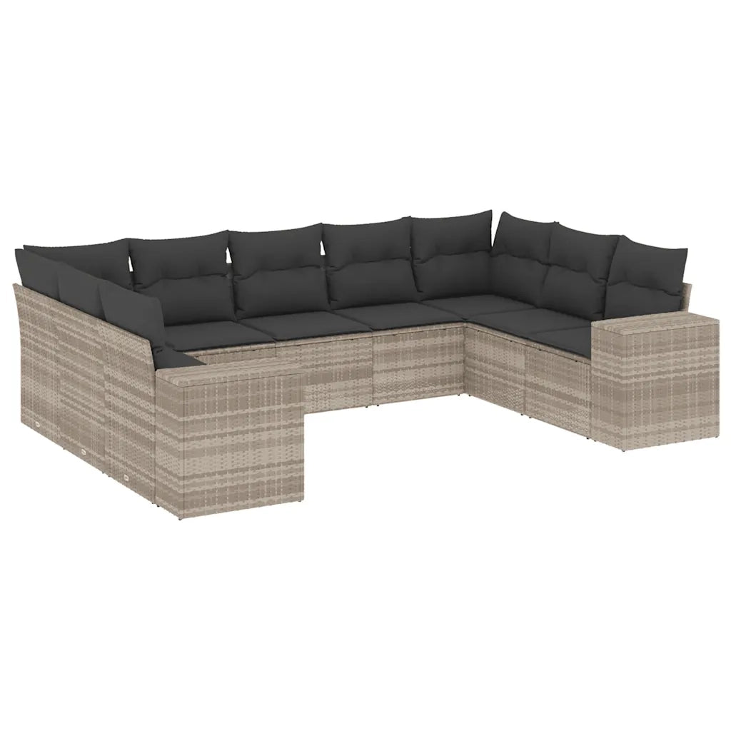 Set Divano da Giardino 9pz con Cuscini Grigio Chiaro Polyrattan 3223001
