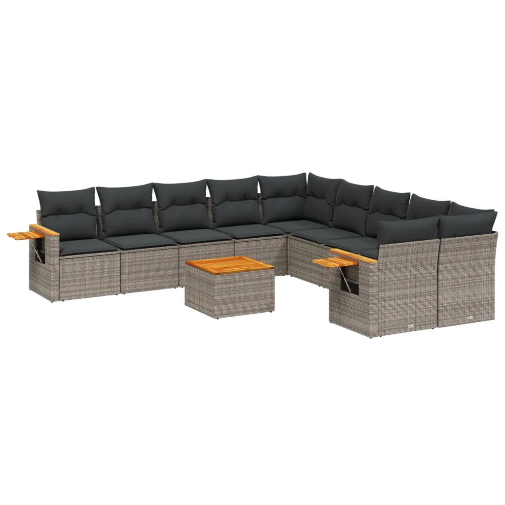 Set Divani da Giardino 11 pz con Cuscini in Polyrattan Grigio