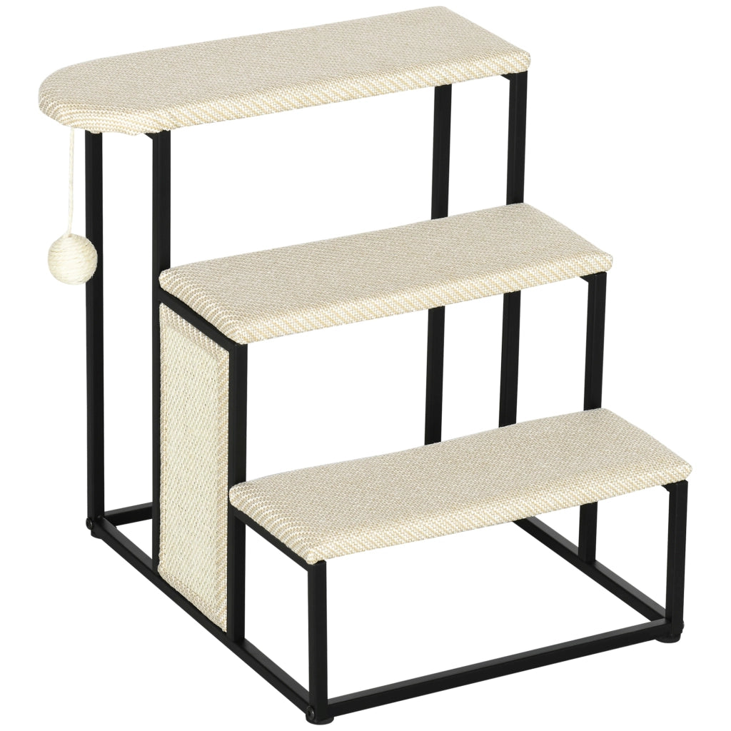 Scala per Animali Domestici 3 Gradini ¨C Xylo ¨C Tiragraffi Crema e Nero 47x45x47 cm