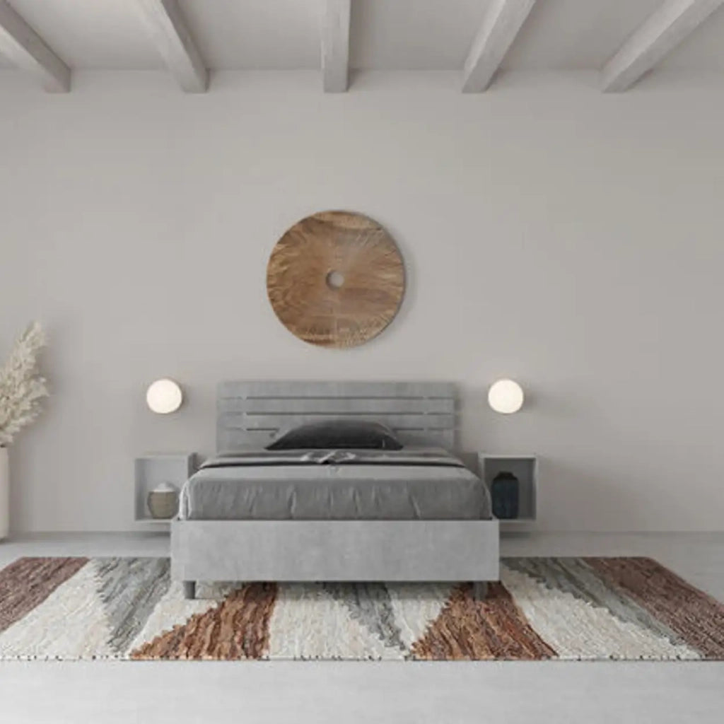 Letto una piazza e mezza contenitore 120x190 testata dritta con doghe cemento Ankel