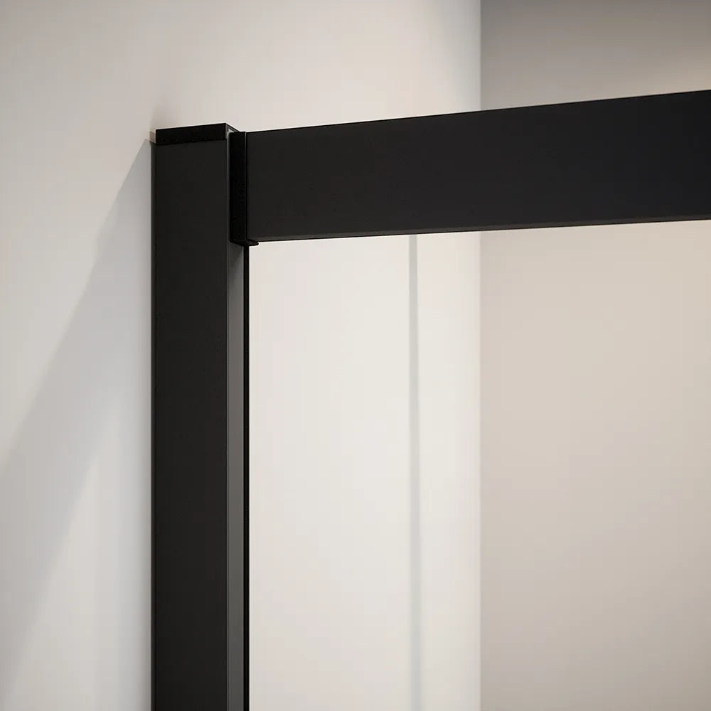 Box doccia 80x100 cm angolare scorrevole profili nero opaco vetro 6mm trasparente h185 | Tonga