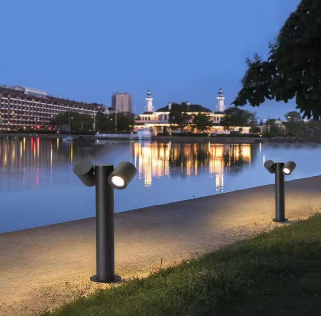 LAMPIONE PALO DA GIARDINO ILLUMINAZIONE CON 2 DIFFUSORI ORIENTABILI PER ESTERNO AD ATTACCO PER LAMPADINE LED GU10