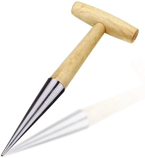 Tuingereedschafto in Acciaio Inossidabile - Unico Pezzo - Manicotto in Legno - Dimensioni 11 x 28,5 cm