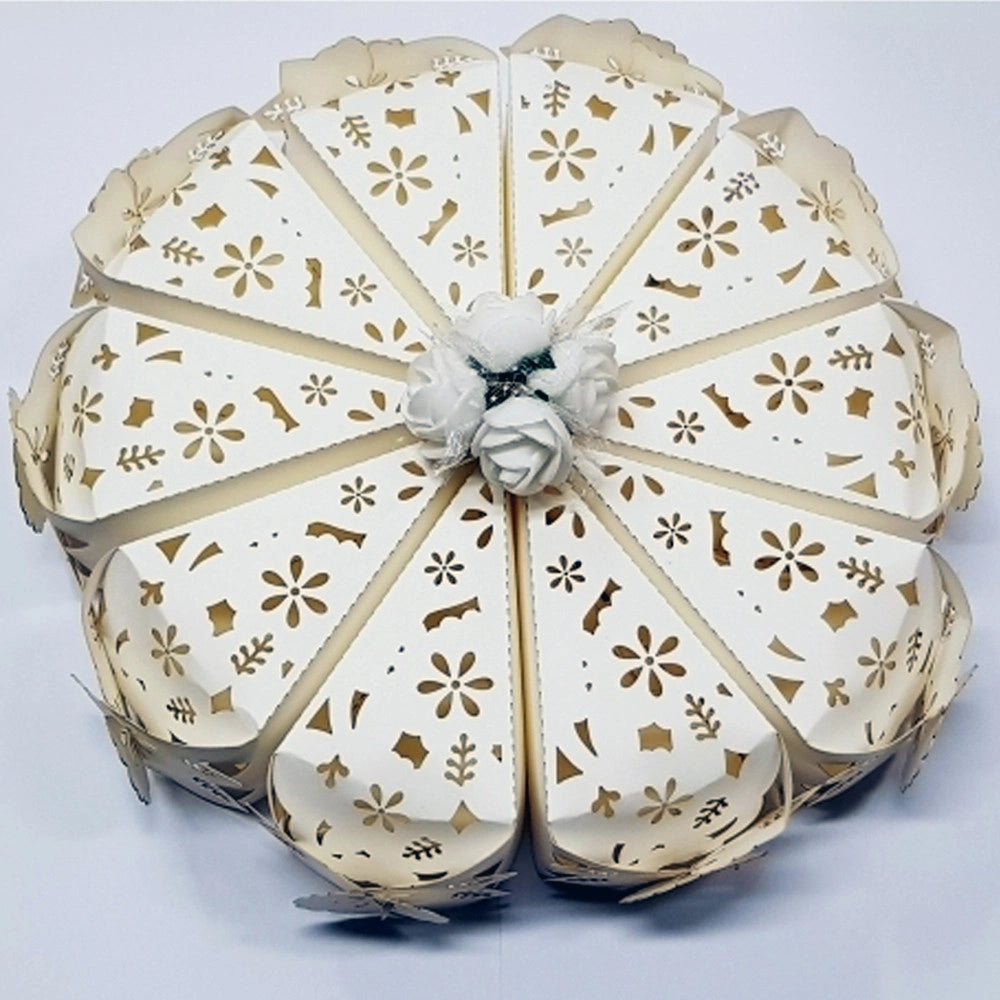 Trade Shop - Set 10 Bomboniere Scatolina Spicchio Torta Bianco Fiore Portaconfetti Matrimonio -