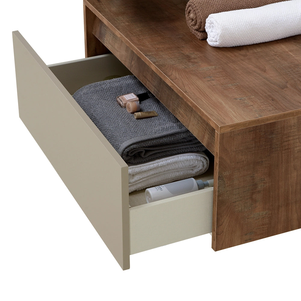 Mobile bagno sospeso 80 cm tortora e tabacco con lavabo sospeso e specchio – Numa