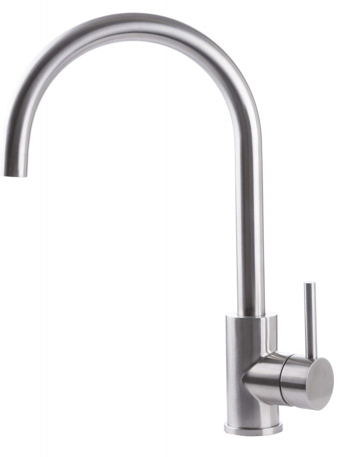 Rubinetto Cucina Miscelatore Monocomando Lavello Canna Tonda Girevole in Acciaio Inox