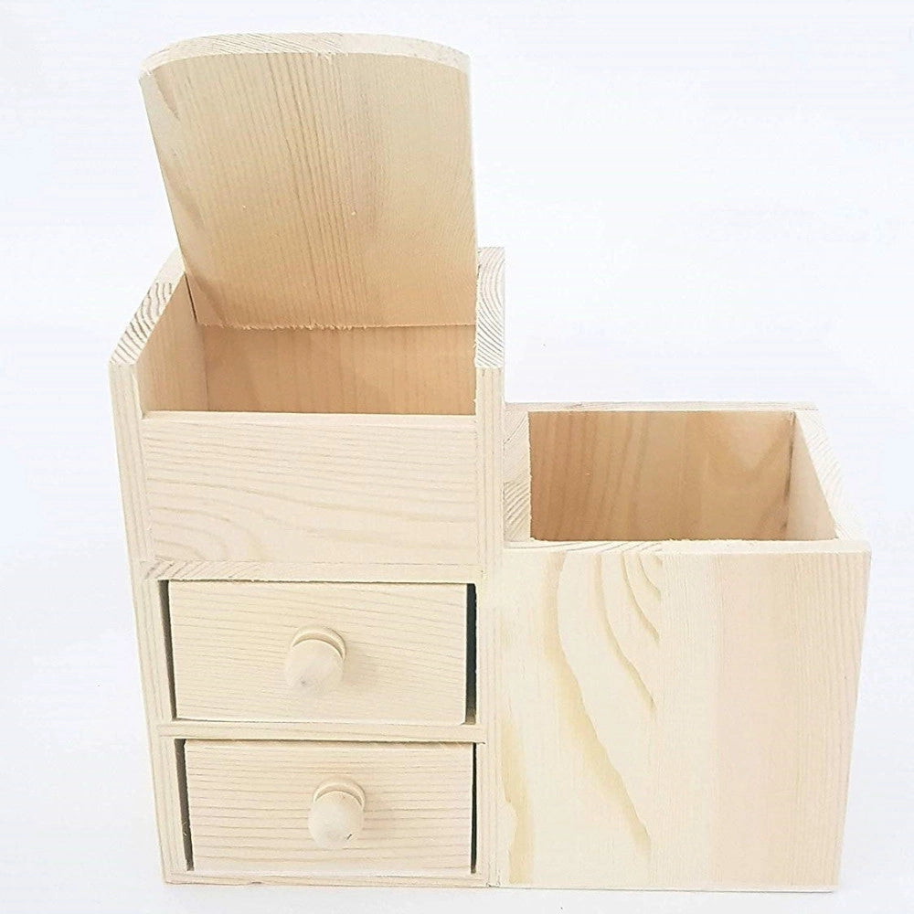 Trade Shop - Organizer Portapenne 2 Cassetti 4 Spazi Legno  63815 Penne Matite Portaoggetti -
