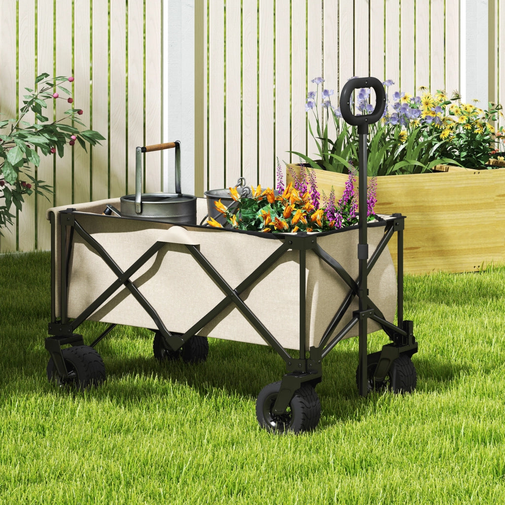 Carrello da Giardino Pieghevole con Piano Esterno ¨C Zephmum ¨C Beige 90x48x92 cm