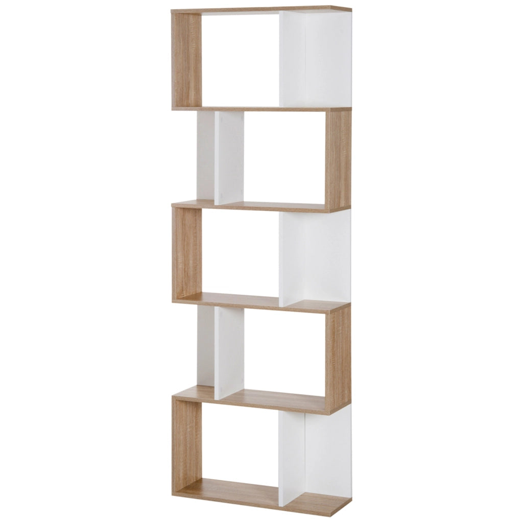 Libreria a S con 5 Ripiani ¨C Zephmum ¨C 60x24x184,5cm Bianco e Legno