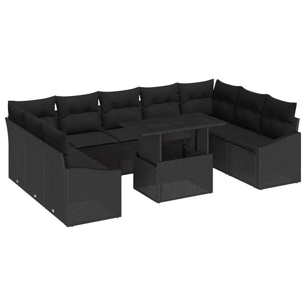 Set Divano da Giardino con cuscino con cuscino 10 pcs Nero 3357806