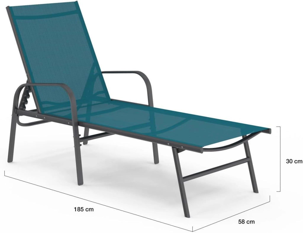 Set di 2 lettini da Giardino reclinabili FIDJI in Acciaio Grigio Antracite e Tessuto Blu Anatra