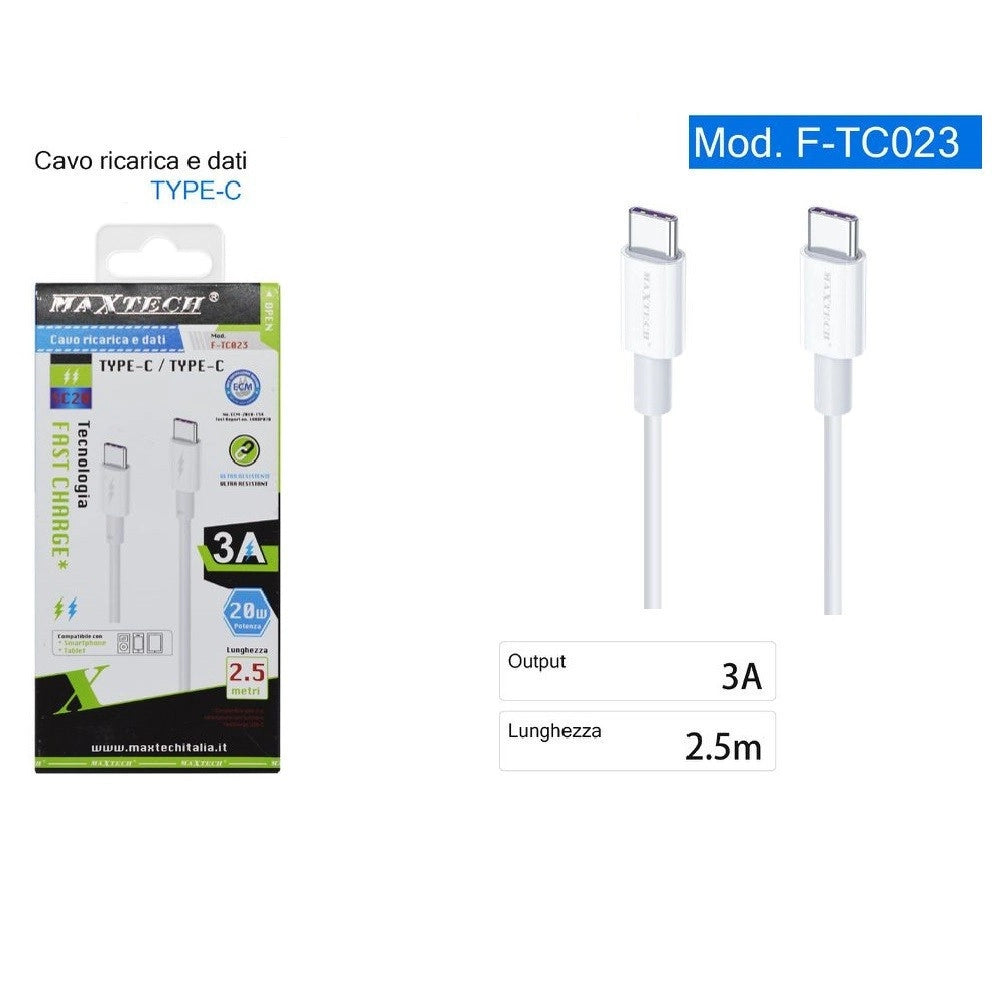 Trade Shop - Cavo Trasferimento Dati Ricarica Veloce Type-c/type-c 3a 2.5mt F-tc023 Smartphone -