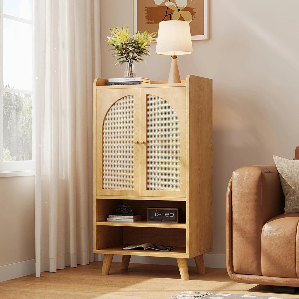 Buffet in rattan con 2 porte e 2 scomparti aperti - Xylo - L60¡ÁP40¡ÁH121 cm - Multifunzionale per ingresso, soggiorno o cucina