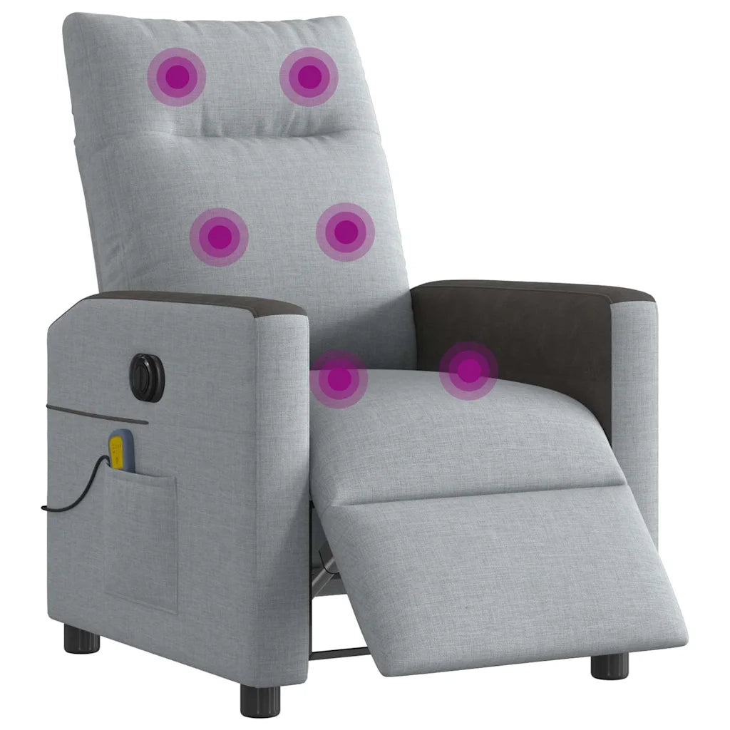 Poltrona | Sedia Relax Reclinabile Massaggio Elettrica Grigio Chiaro Tessuto