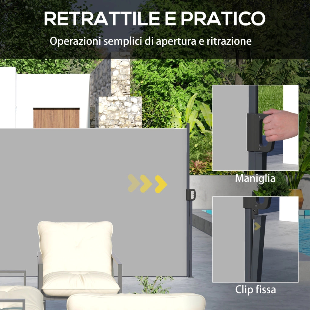 Tenda Laterale Retrattile ¨C zephmum ¨C Grigio, Metallo Alluminio Poliestere, 400x180 cm