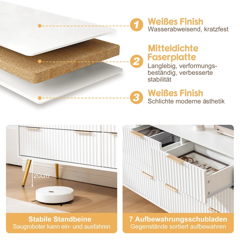 Cassettiera 7 Cassetti ¨C MINIMAL ¨C Bianco, MDF, Metallo, Moderno