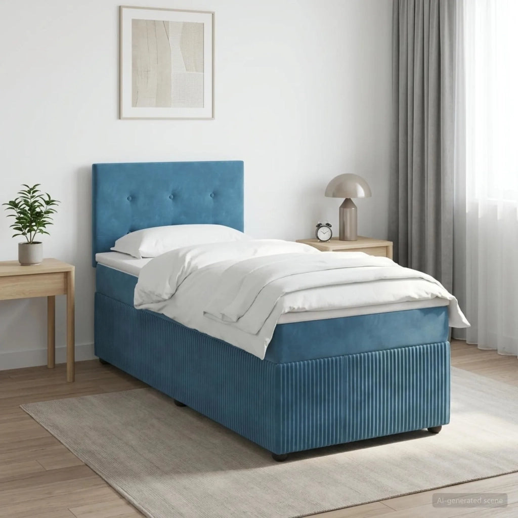 Letto box spring con materasso Blu Scuro 100 x 200 cm Velluto 3451623