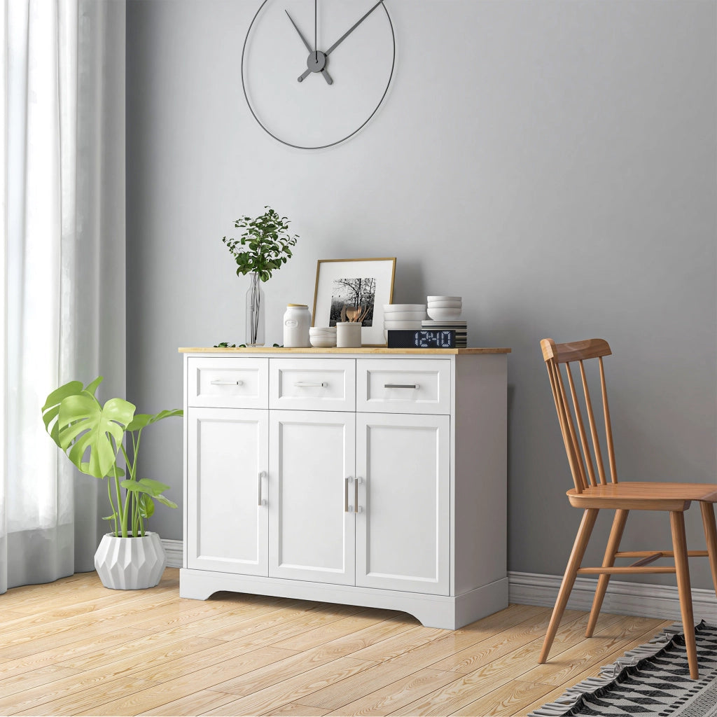 Credenza Moderna a 3 Cassetti e 3 Ante in MDF e Truciolato con Ripiano Regolabile, 101x39x82 cm, Bianco