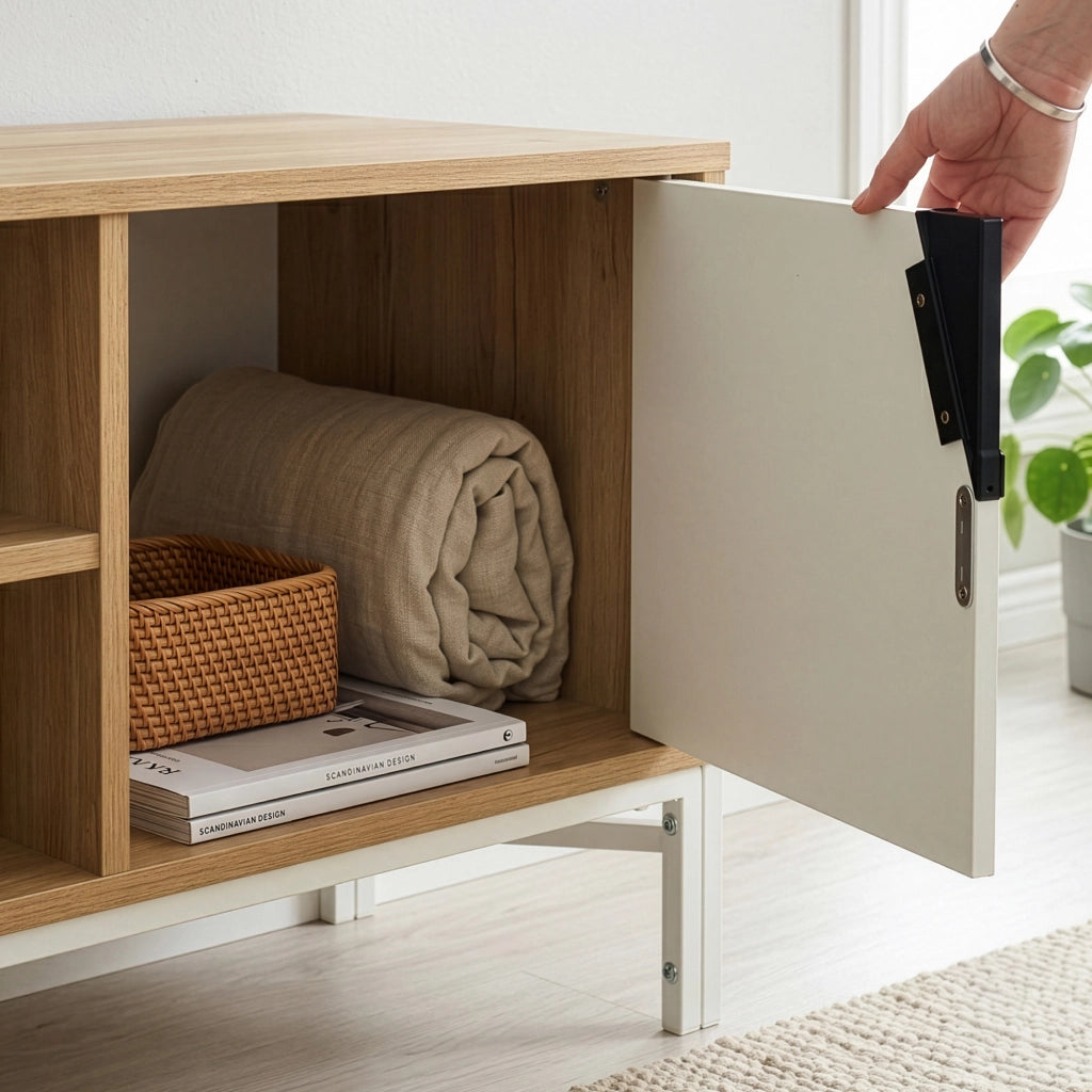 Mobile Porta TV Kerrköndam a 2 Ante 120 x 40 x 46 cm - Effetto Rovere / Bianco [en.casa]