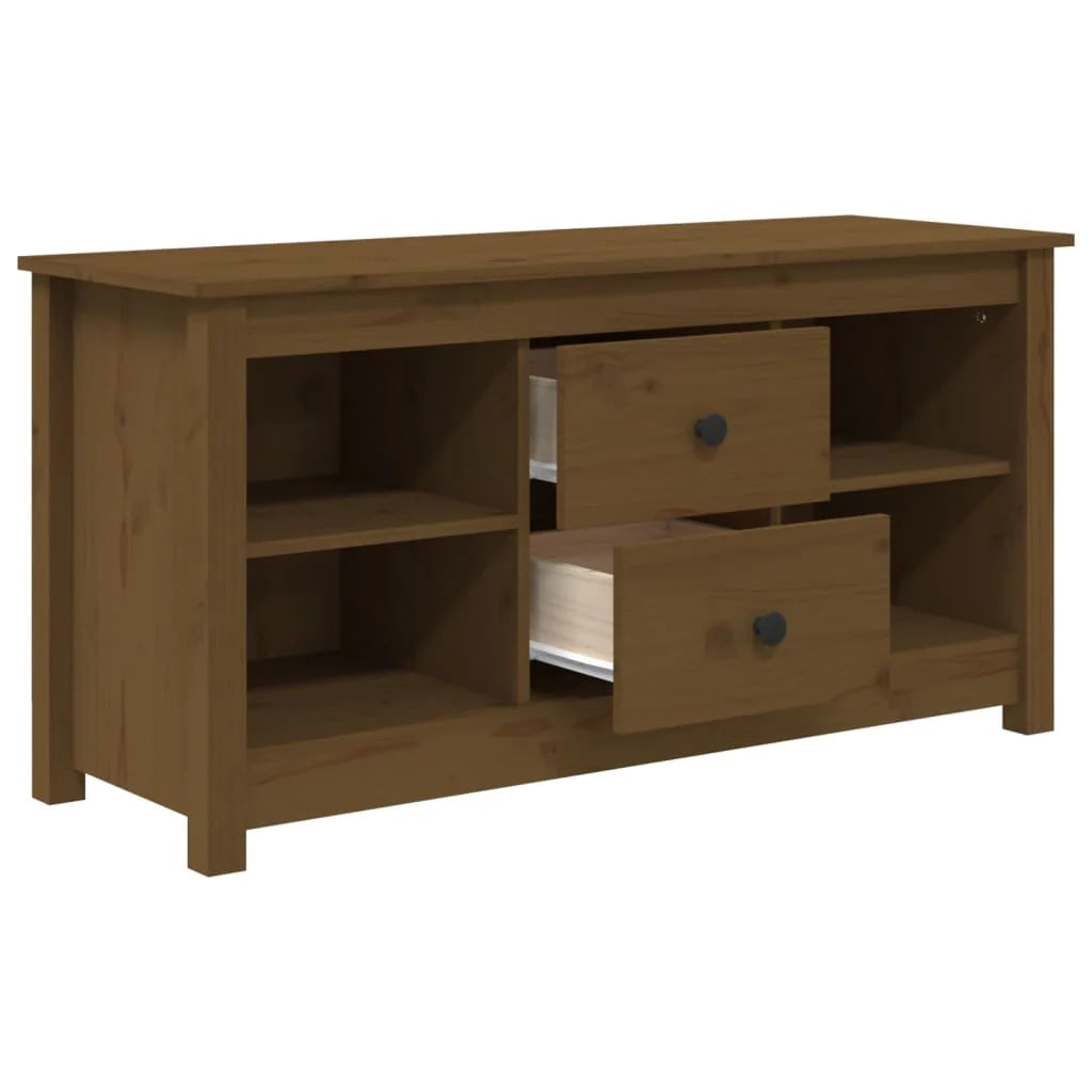 Mobile TV multimediale scaffale TV credenza mobile TV sala da pranzo soggiorno camera da letto color miele 103 x 36,5 x 52 cm legno di pino massiccio marrone 02_0027693