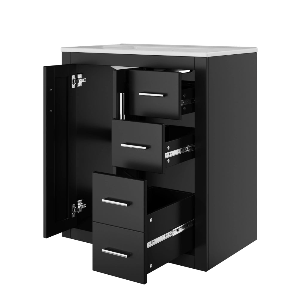 Mobile Sottolavabo con Lavabo Integrato ¨C MINIMAL ¨C Nero, 3 Cassetti, Ante, 76x46x85