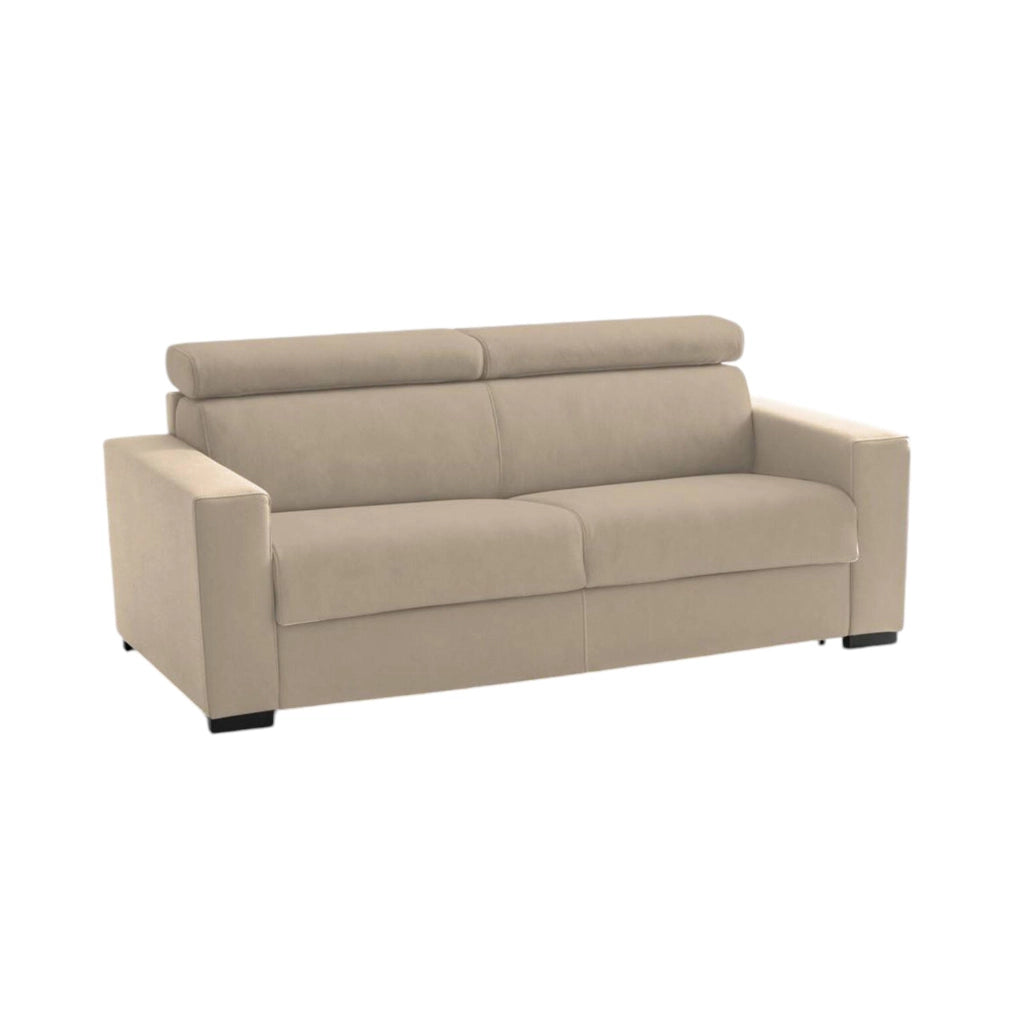 Divano fisso Aggius, Divano a 2 posti Large, Made in Italy, SofÒ  Soggiorno, in tessuto imbottito, con poggiatesta regolabili e Braccioli slim, cm 180x95h85, Beige