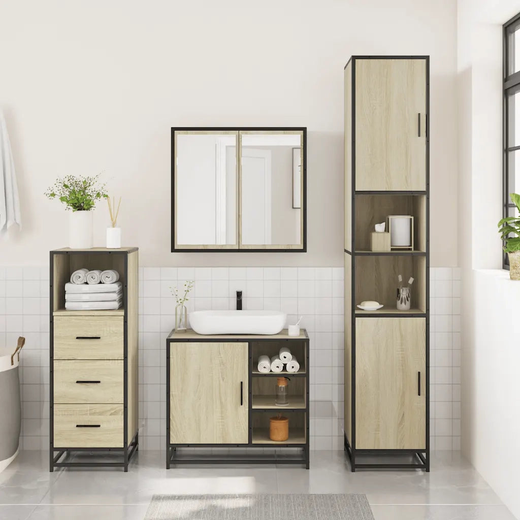 Set Mobili da Bagno 3 pz Rovere Sonoma in Legno Multistrato