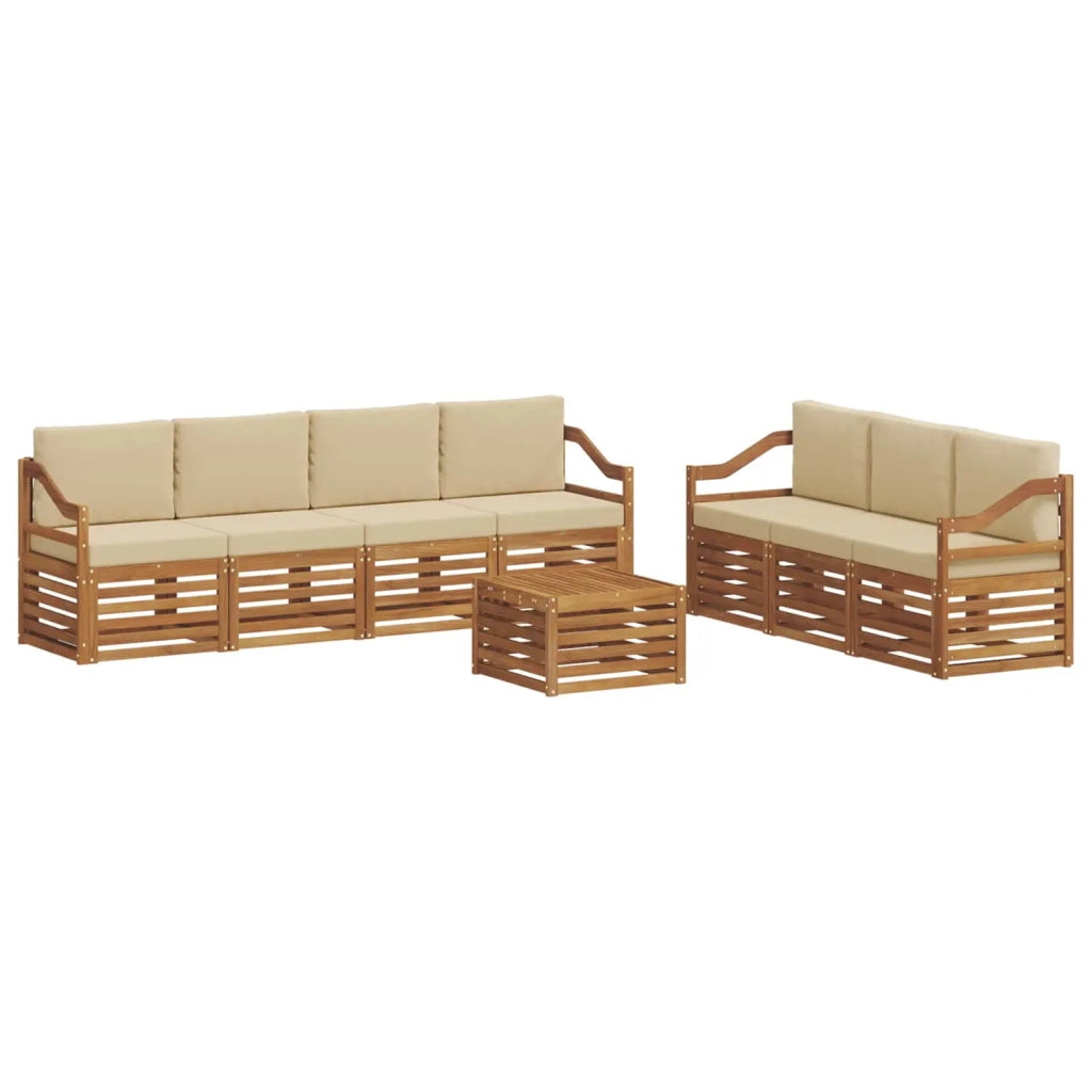 Set divani 8 pcs Naturale e Beige Legno di Acacia Massello 3374508