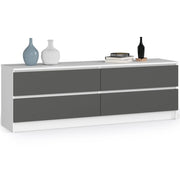 Cassettiera AKORD K160 Bianca 160 cm 4 cassetti inserto frontale Grigio Grafite 160x40x55 cm