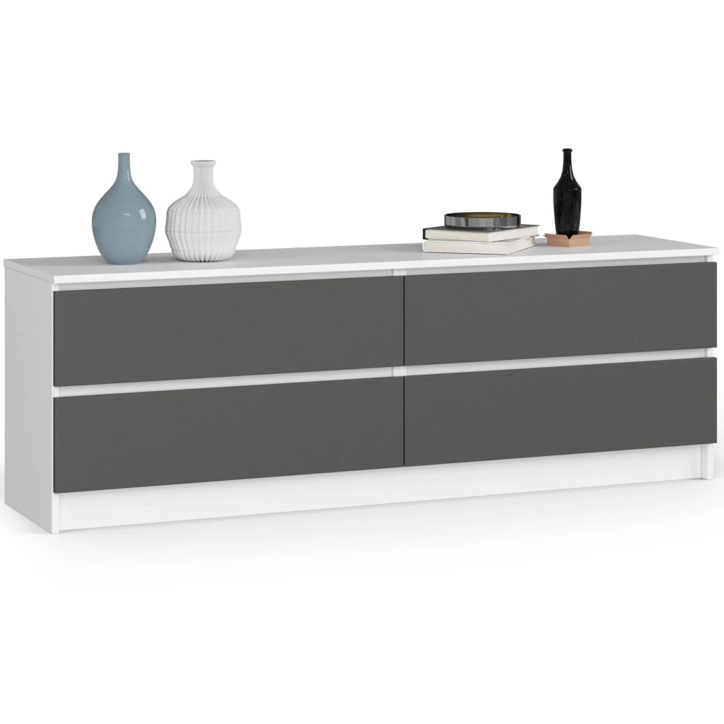 Cassettiera AKORD K160 Bianca 160 cm 4 cassetti inserto frontale Grigio Grafite 160x40x55 cm