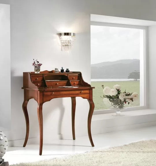 Scrivania in legno arte povera 6 cassetti tinta noce 78x49x96 (532) - Mobili 2G