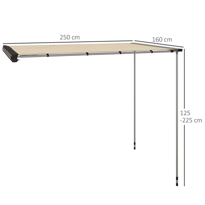 Tendalino da Tetto Auto Laterale e Impermeabile 2.5x1.6m in Tessuto Oxford e Alluminio Cachi