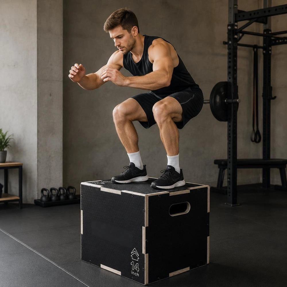 3-in-1 Plyometric Jump Box 16/14/12-inch Plyo Box, Jump Box, Jumping Box, 204 Kg Load Capacity, Fitness Exercise Step-Up Box For Home Training, Jump Training, Black, Adjustable Height